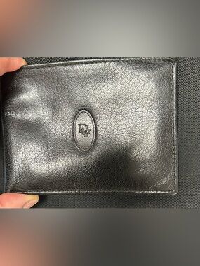 Vintage Christian Dior Mens Black Leather Cardholder Bifold Wallet Logo Sleek